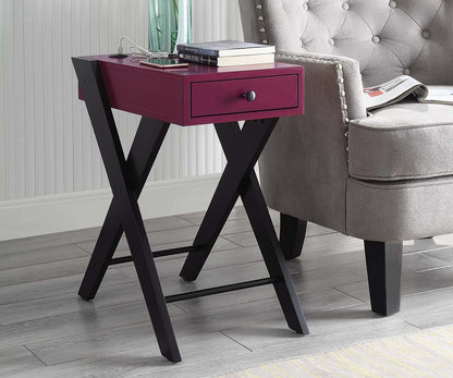 Fierce - Accent Table With Built In USB Port - Black / Burgundy