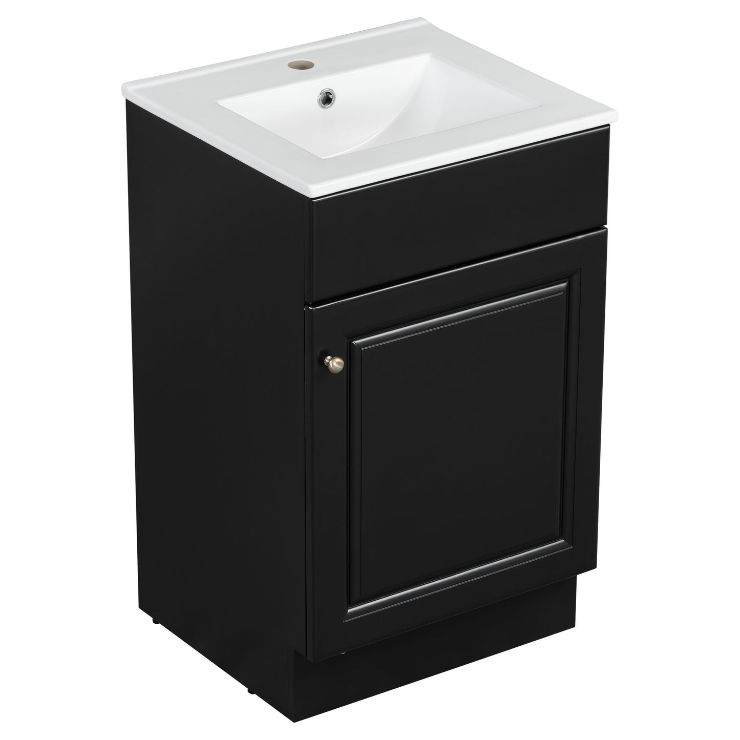 20" Bathroom Vanity With Sink, Freestanding Cabinet With Door Shelf And Adjustable Shelf, And Ceramic Construction - Black