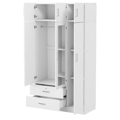 Modern 3 Door Mirror Wardrobe With 2 Drawers And Top Cabinet - White