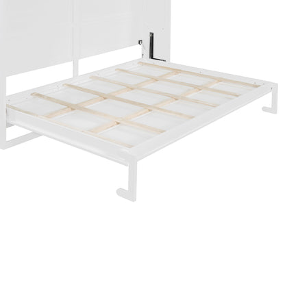 Queen Size Murphy Wall Bed Modern Design With LED Lights - White
