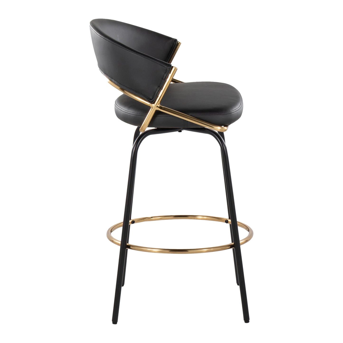 Jie - Fixed Height Contemporary Counter Stool With Swivel With Round Footrest (Set of 2) - Gold / Black / Gold