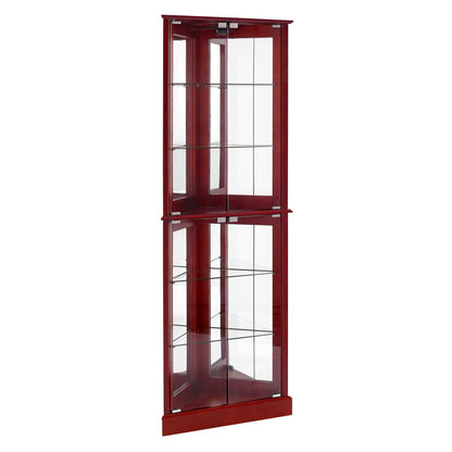 Corner Curio Dispaly Cabinet With Lights, Adjustable Tempered Glass Shelves, Mirrored Back (E26 Light Bulb Not Included) - Cherry