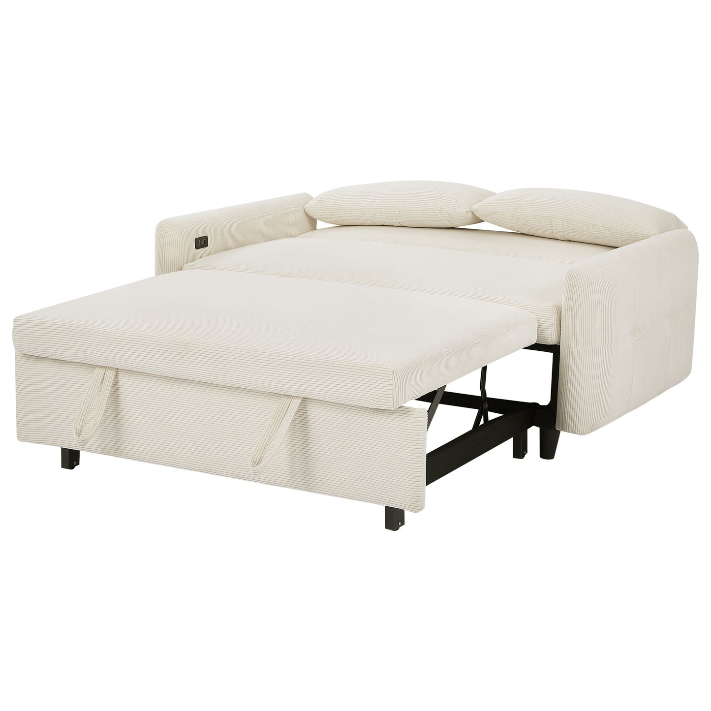 Pull Out Sofa Bed Convertible Couch 2 Seat Loveseat Sofa Modern Sleeper Sofa With 2 Throw Pillows And USB Ports For Living Room - Beige