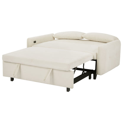 Pull Out Sofa Bed Convertible Couch 2 Seat Loveseat Sofa Modern Sleeper Sofa With 2 Throw Pillows And USB Ports For Living Room - Beige
