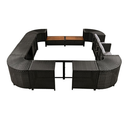 Spa Surround Spa Frame Quadrilateral Outdoor Rattan Sectional Sofa Set With Mini Sofa, Wooden Seats And Storage Spaces - Gray