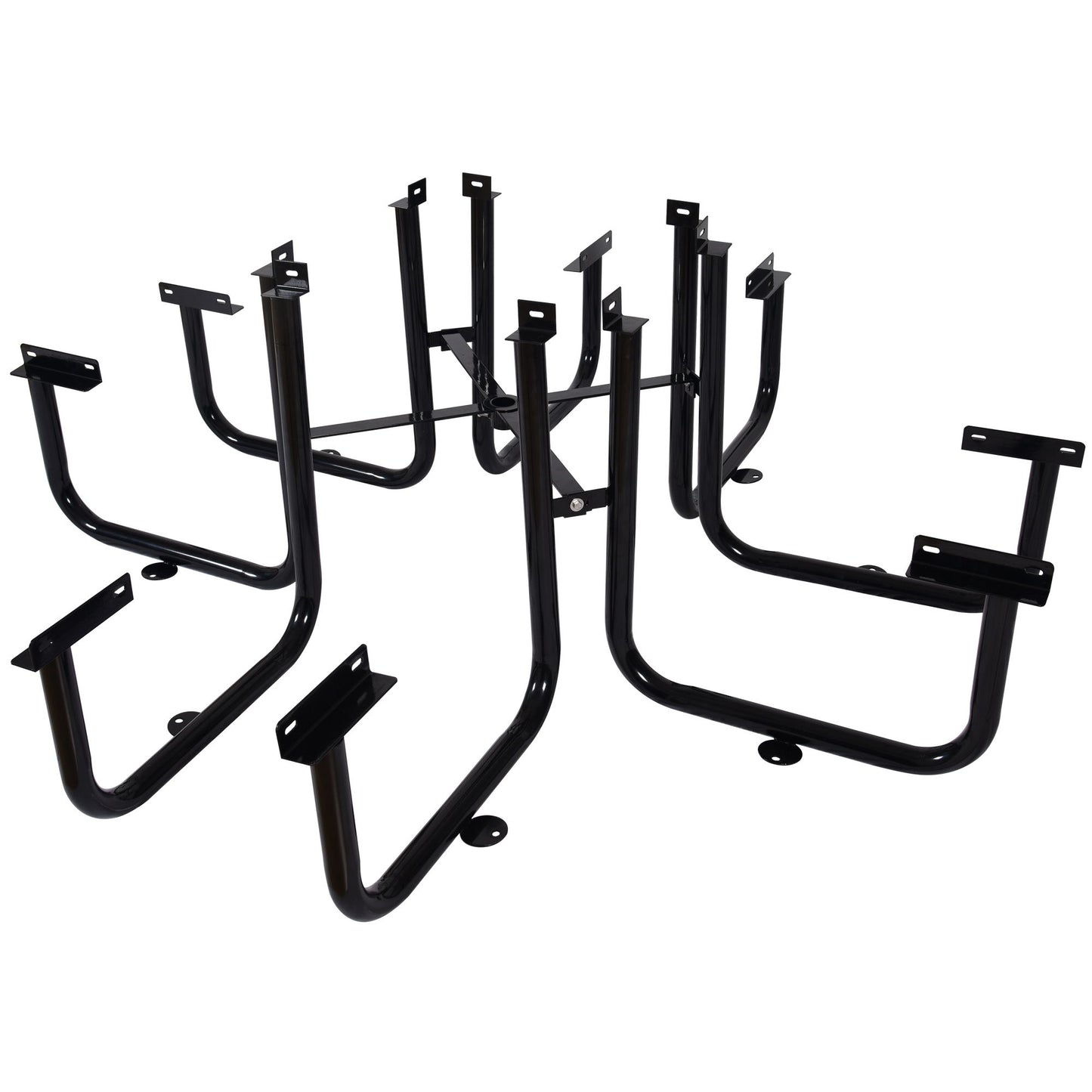 Square Outdoor Steel Picnic Table, With Umbrella Pole - Black