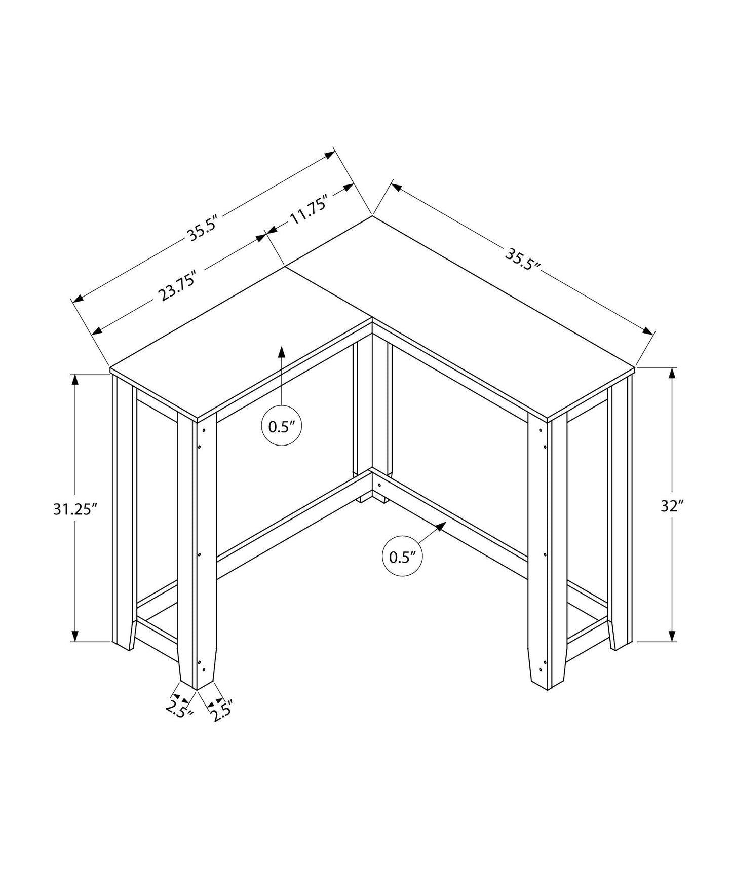 Corner Accent Console Table For Entryway, Contemporary And Modern - Gray