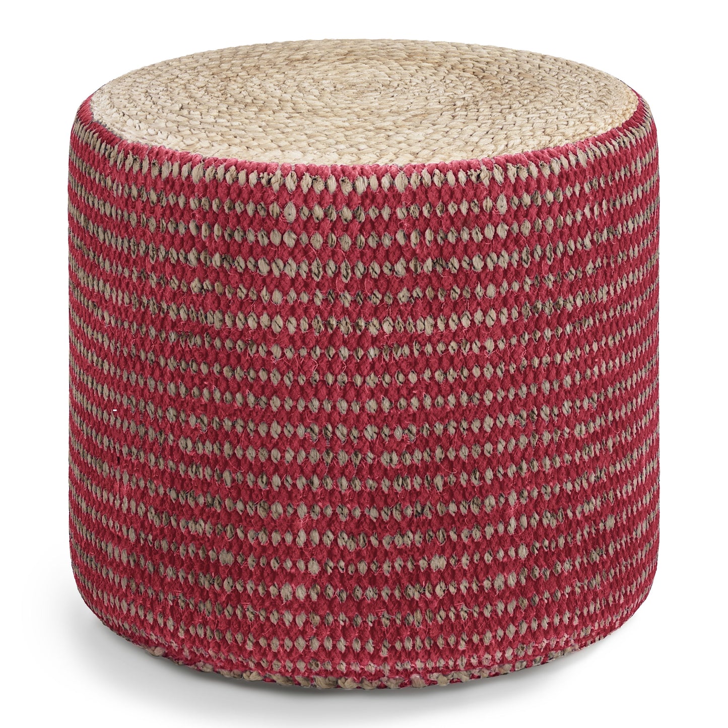 Larissa - Round Braided Pouf - Natural / Maroon