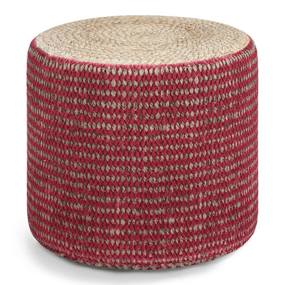 Larissa - Round Braided Pouf - Natural / Maroon