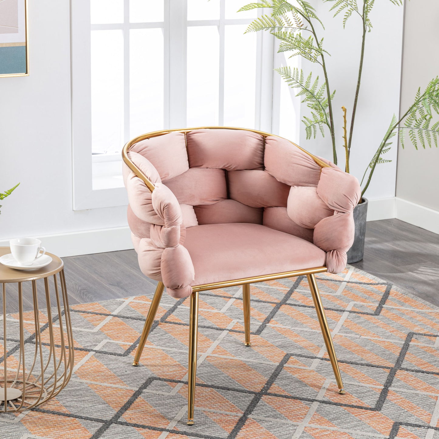 Luxury Modern Simple Leisure Velvet Single Sofa Chair Bedroom Lazy Person Household Dresser Stool Manicure Table Back Chair - Pink