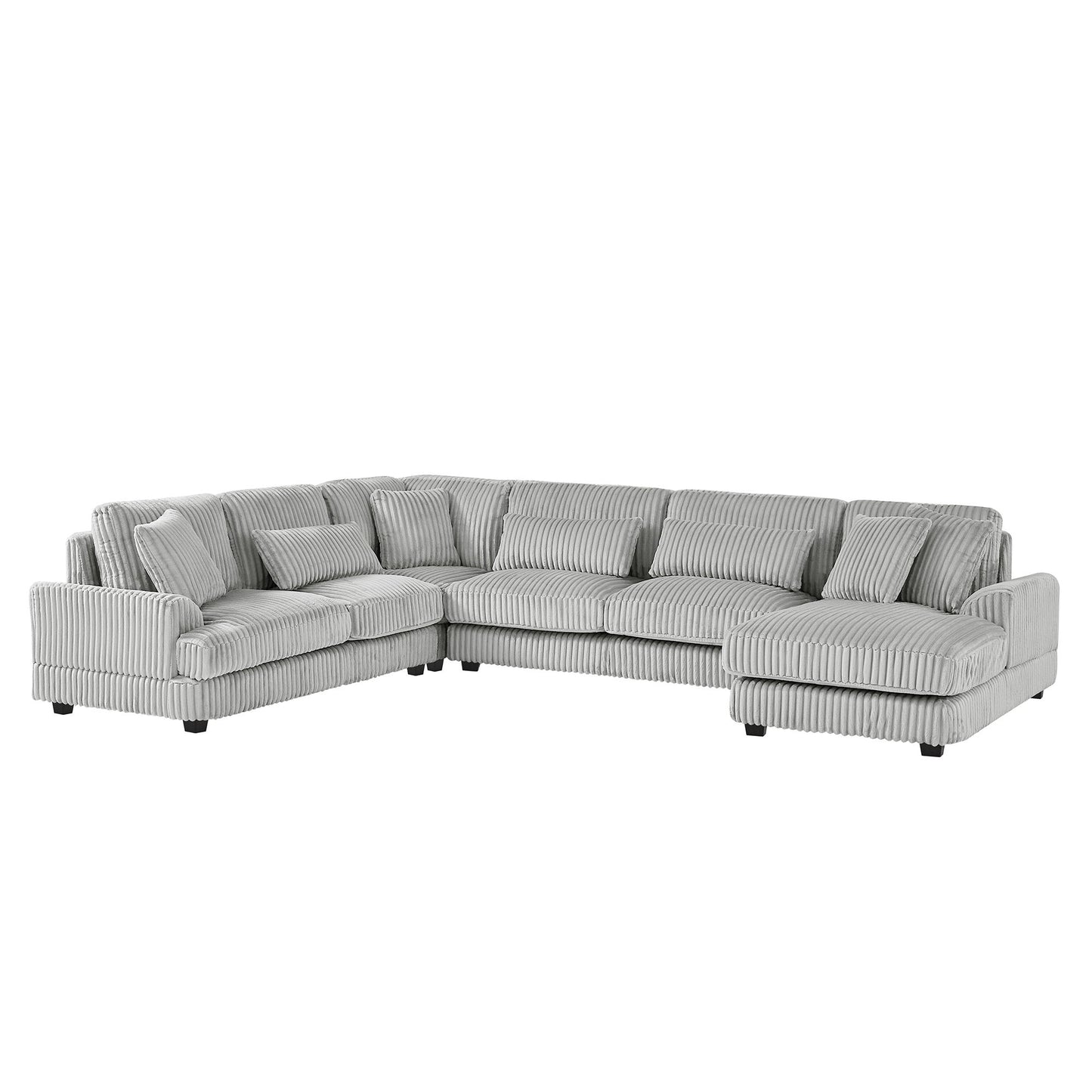 Oversized Sectional Sofa U - Shaped Sofa Couch Modern Sofa Upholstered In Soft Corduroy With A Chaise Lounge For Living Room - Gray