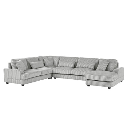 Oversized Sectional Sofa U - Shaped Sofa Couch Modern Sofa Upholstered In Soft Corduroy With A Chaise Lounge For Living Room - Gray