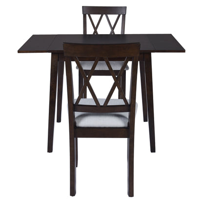 3 Piece Kitchen Dining Set With Drop Leaf Dining Table And 2 Dining Upholstered Chairs, Dining Room Set For Small Places - Espresso