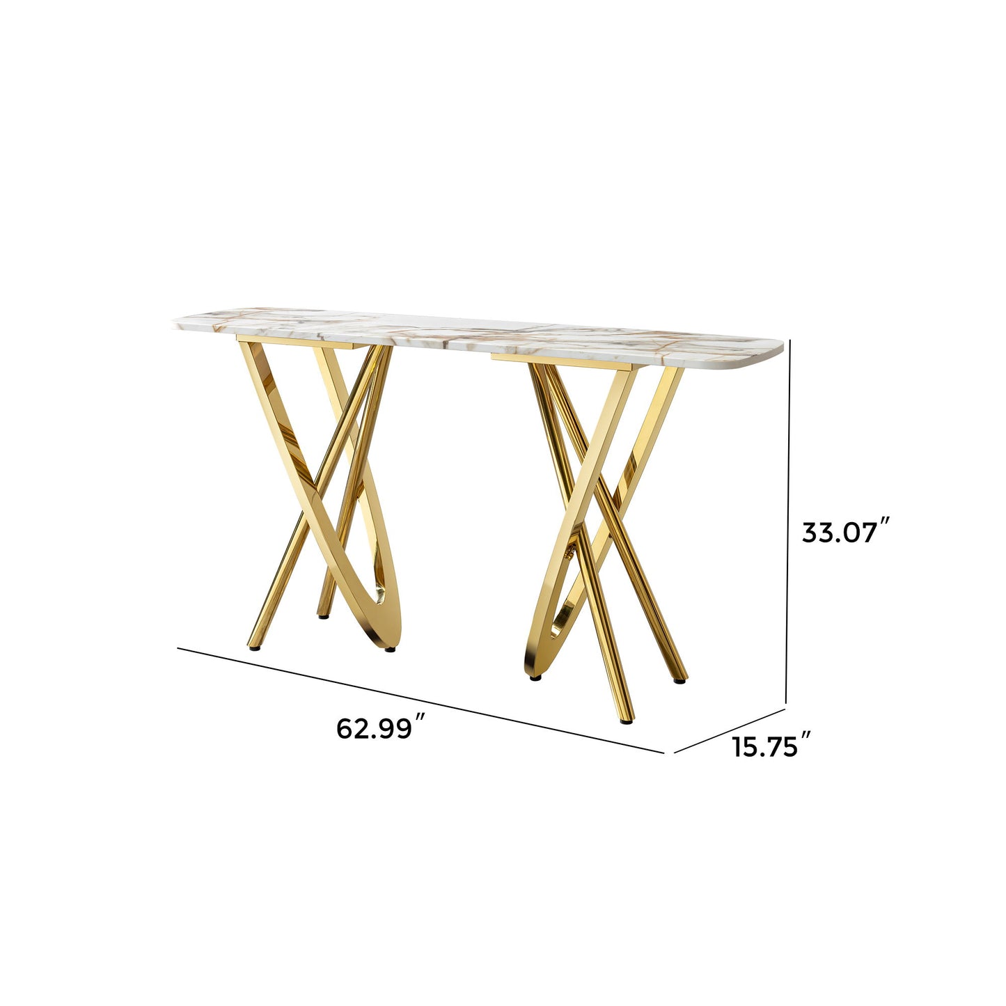 Modern Marble Pattern Console Table With Mirror Stainless Steel For Living Room - Gold