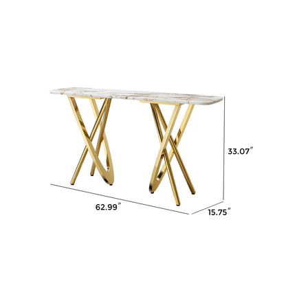 Modern Marble Pattern Console Table With Mirror Stainless Steel For Living Room - Gold