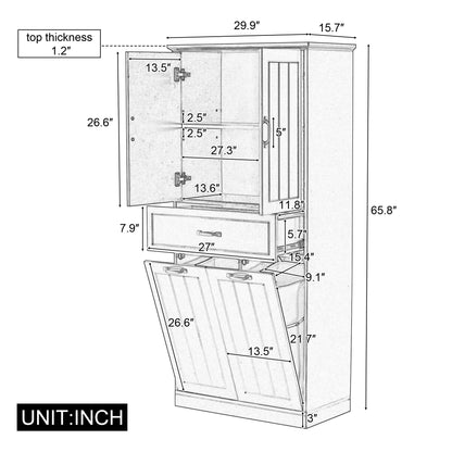 Stylish Bathroom Storage Cabinet With 2 Laundry Baskets - Gray