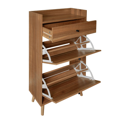 Allen - Rattan 2 Door 1 Drawer Cabinet Shoe Rack For Entrance, Double Layer - Walnut