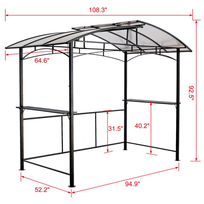 Grill Gazebo 8X5Ft, Outdoor Patio Canopy, Bbq Shelter With Steel Hardtop And Side Shelves - Black