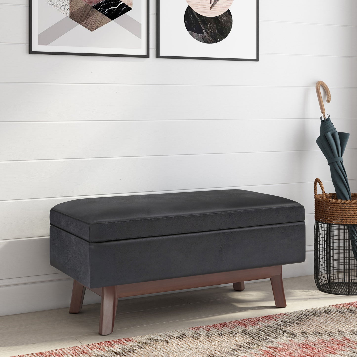 Owen - Small Rectangular Storage Ottoman - Distressed Black