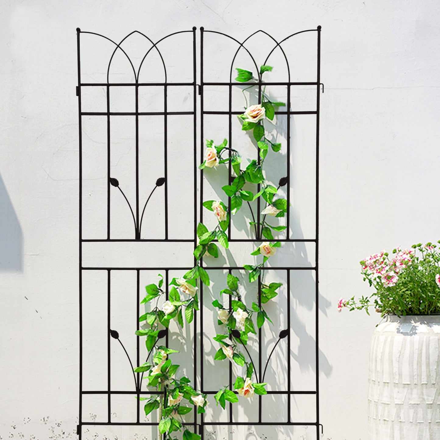 4 Pack Metal Garden Rustproof Trellis For Climbing Plants, Outdoor Flower Support - Black