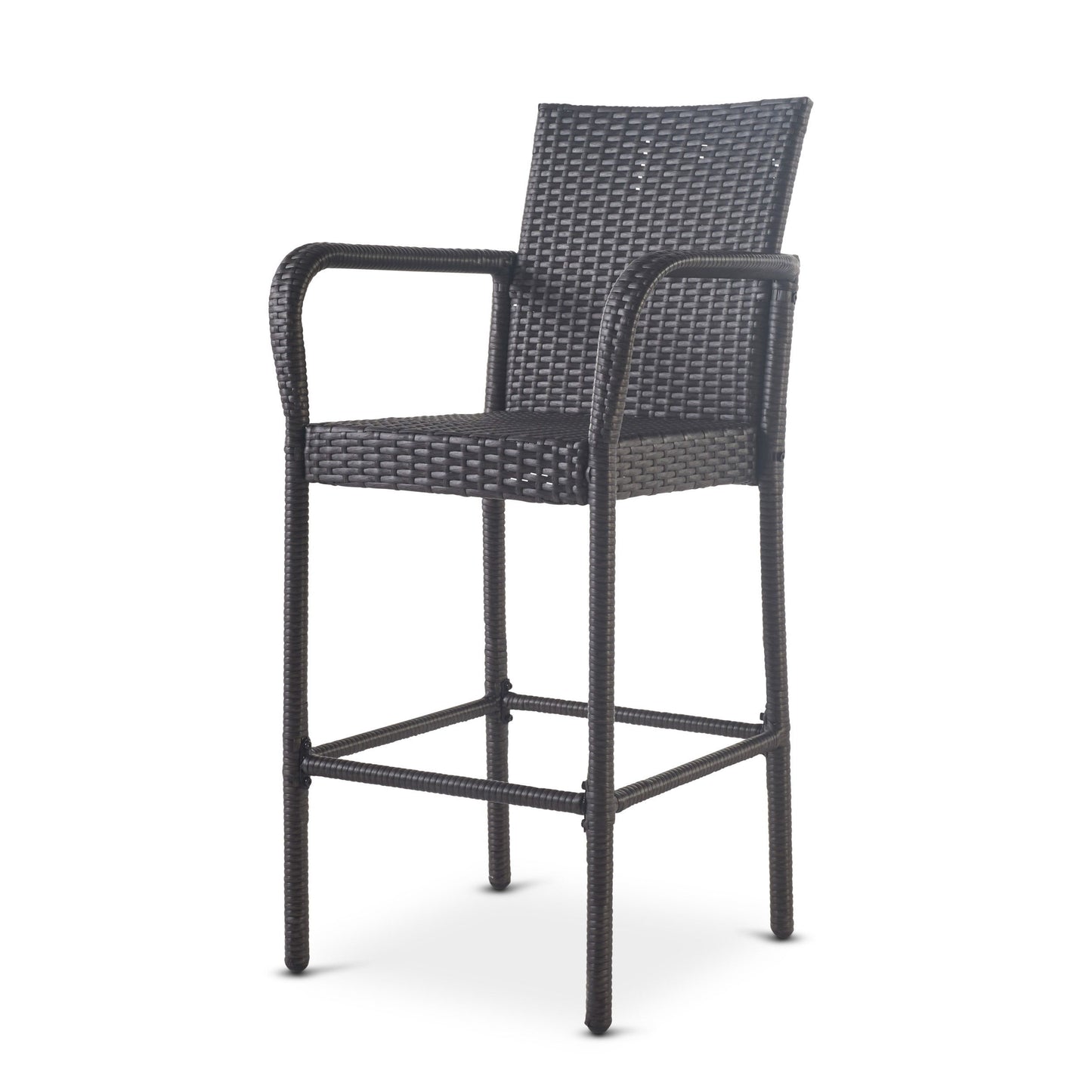 Outdoor Wicker Barstools Faux Rattan Iron Frame (Set of 2) - Gray