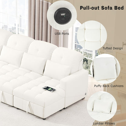 Oversized U - Shaped Sofa Versatile Sectional Sofa Pull Out Sofa Bed With Double Storage Chaise Lounges And 2 USB Ports For Living Room - Beige
