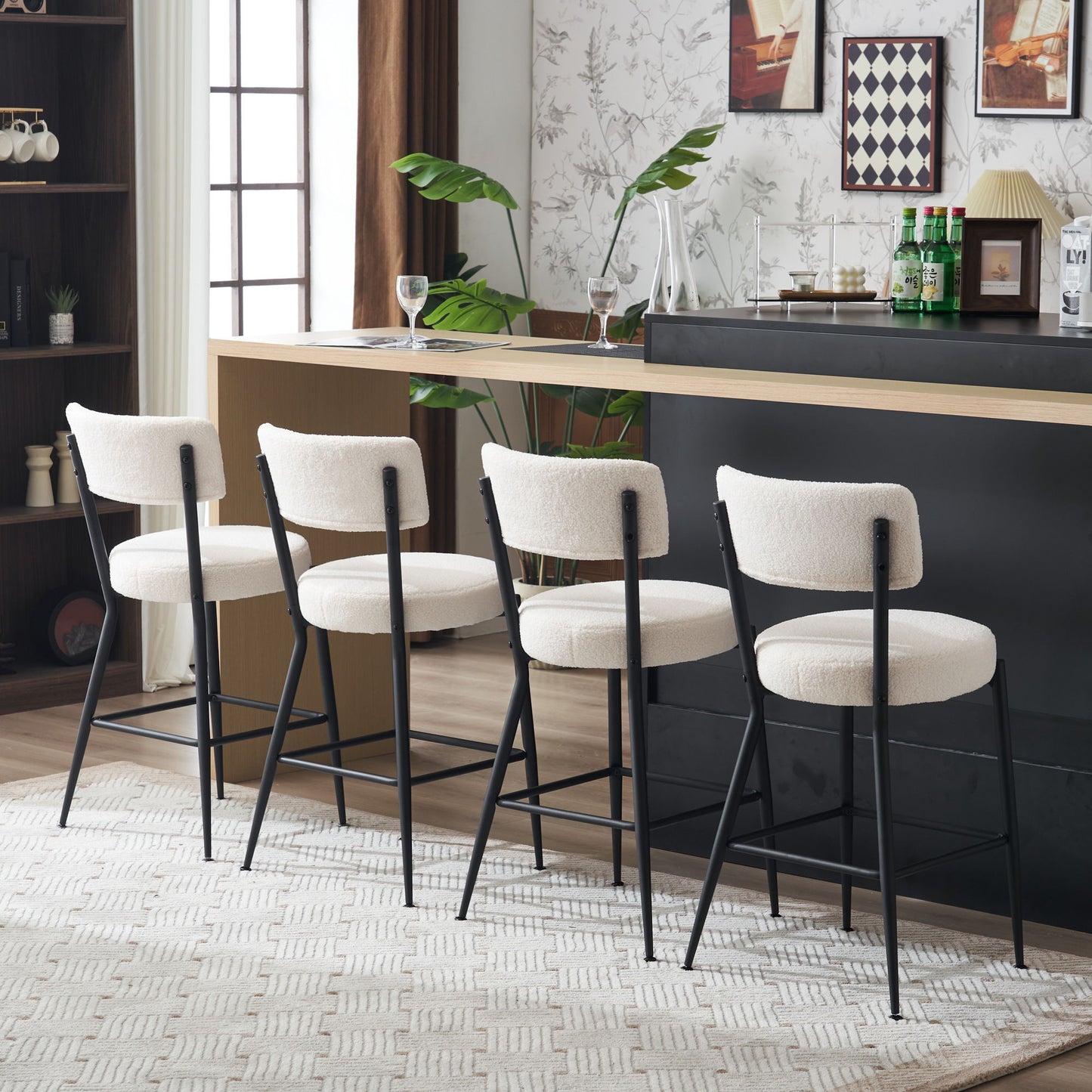 Modern Teddy Fabric Upholstered Bar Stools (Set of 2) - White