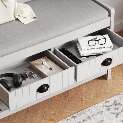 Modern 3 In 1 Hallway Hall Tree With Storage Drawers, Coat Rack, Shoe Rack Bench, And Cushion - Gray
