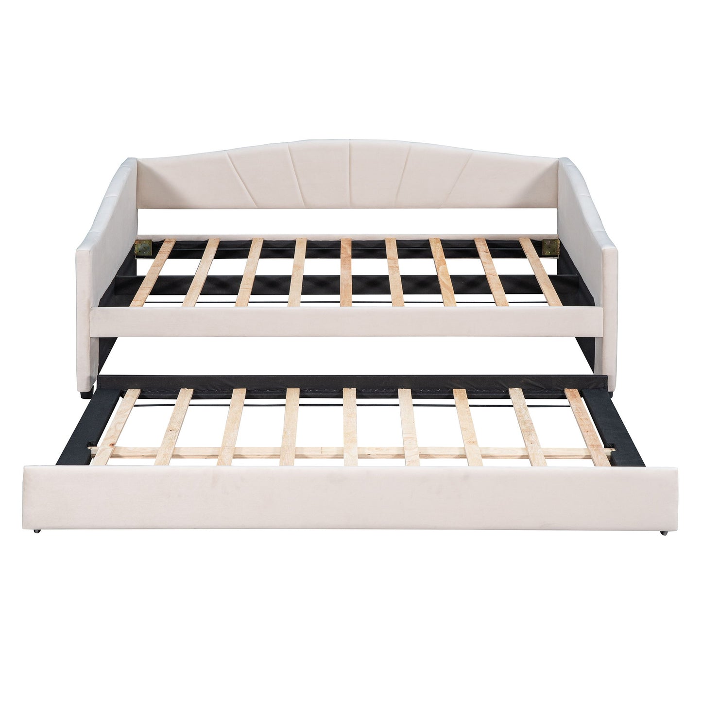 Twin Size Upholstered Daybed Sofa Bed With Trundle And Slat - Beige