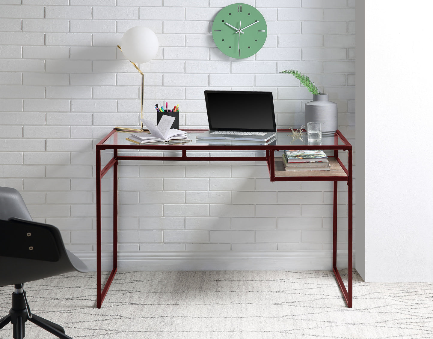 Yasin - Glass Top Writing Desk - Red