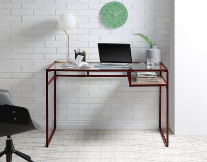Yasin - Glass Top Writing Desk - Red