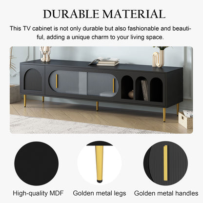 Modern TV Stand For Up To 70" TV, Entertainment Center TV Media Console Table, With 3 Shelves And 2 Cabinets, TV Console Cabinet Furniture For Living Room - Black