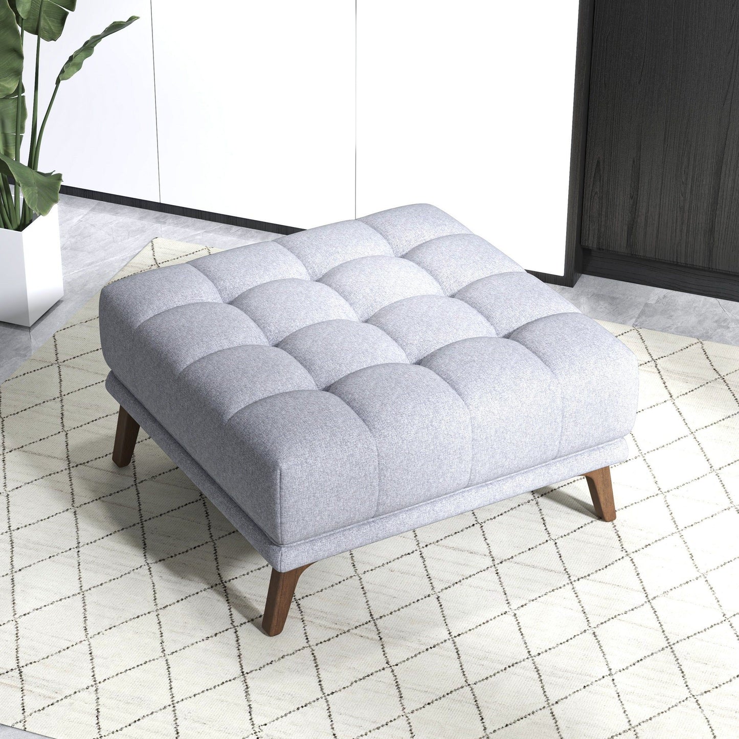 Addison - Square Upholstered Ottoman - Gray / Light Gray / Wood