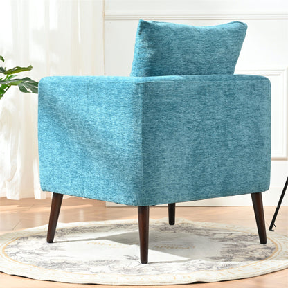 Accent Chair, Boucle Chair, Barrel Chair, Fabric Armchair Club Chair, Upholstered Arm Chair With Solid Wood Legs, Waist Pillow, Padded Single Chair For Living Room / Bedroom / Study / Waiting Room - Teal