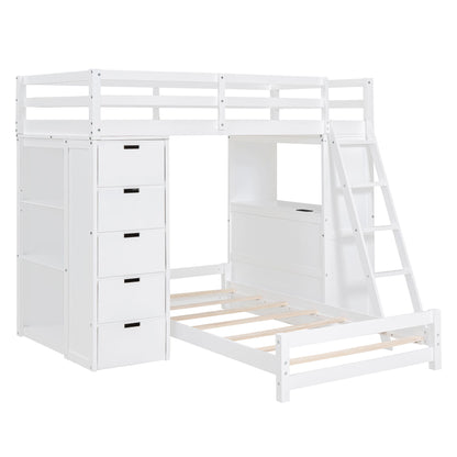 Twin Over Twin Bunk Bed With LED Light And USB Ports - White