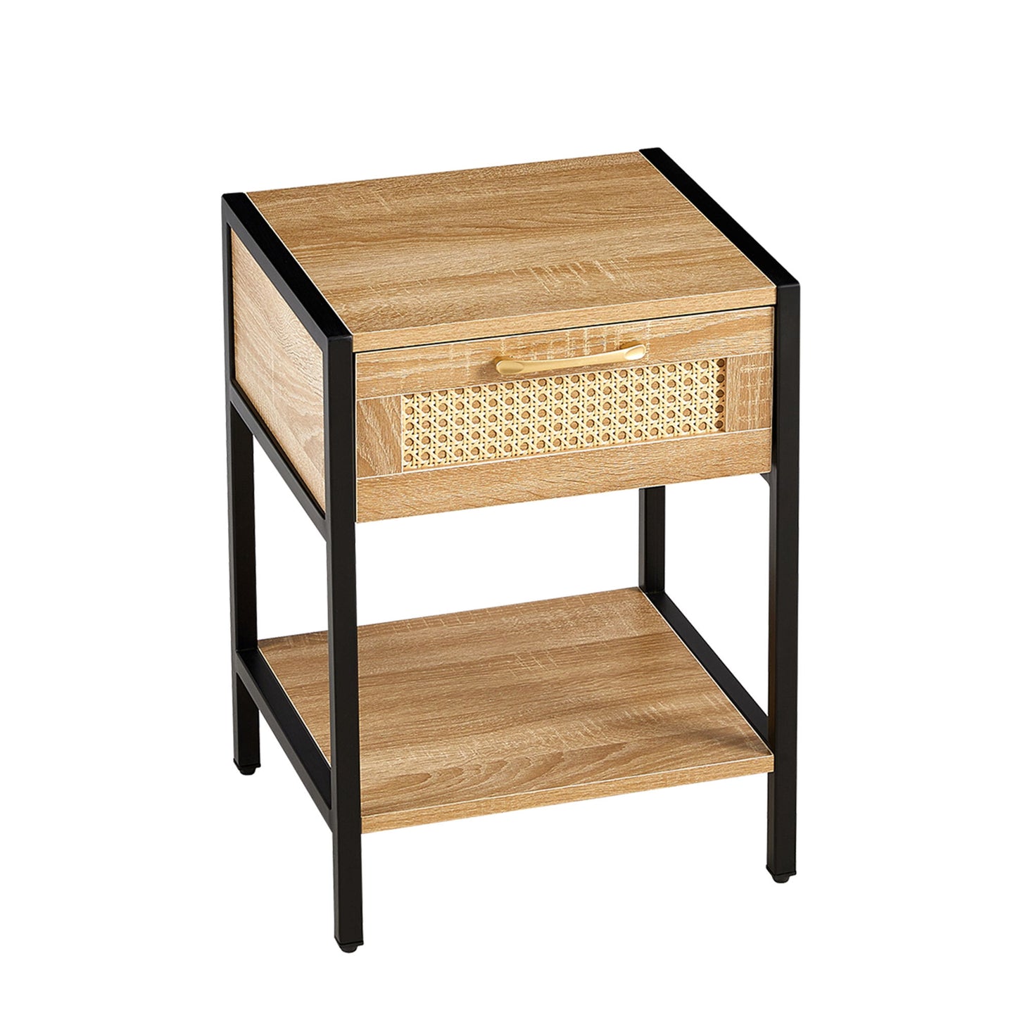15.74" Rattan End Table With Drawer, Modern Nightstand, Metal Legs, Side Table For Living Room, Bedroom - Natural