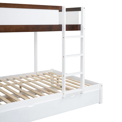 Full Over Full Bunk Bed With Twin Size Trundle, Storage And Desk - White / Walnut