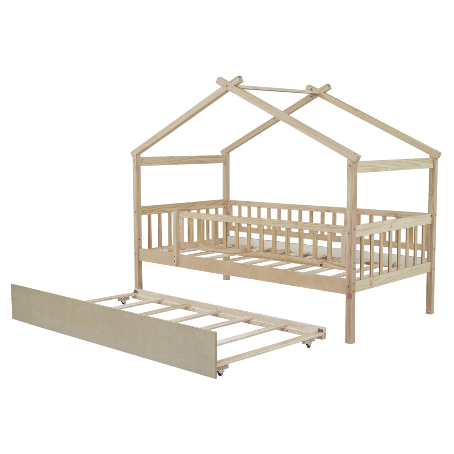 Twin Size House Bed & Twin Size Trundle - Natural