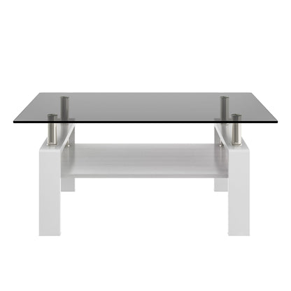 Modern Rectangular Coffee Table With Tempered Glass Top Layer, Table For Living Room - Gray