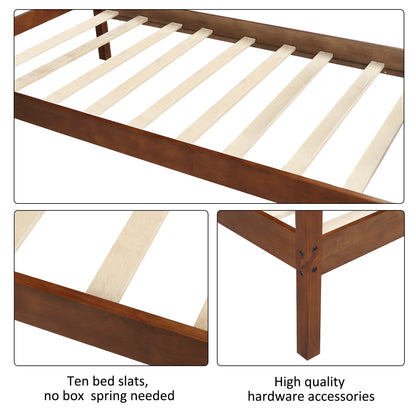 Twin Size Platform Bed With Headboard And Slat Support - Walnut