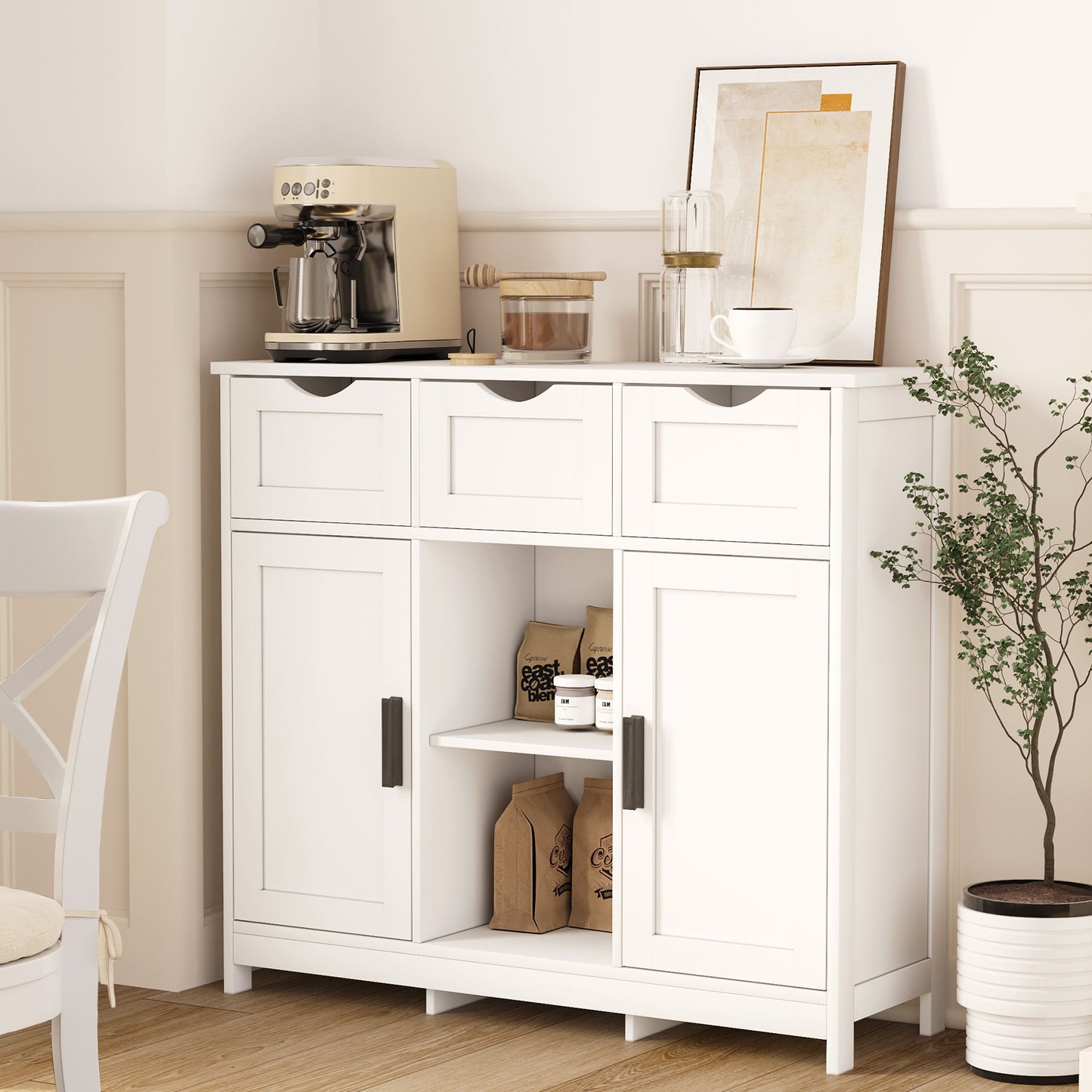 Storage Cabinets, Wooden Floor Cabinet, With Drawers And Shelves Storage Cabinets, Accent Cabinet For Living Room, Bedroom, Bathroom Furniture Home Decor - White