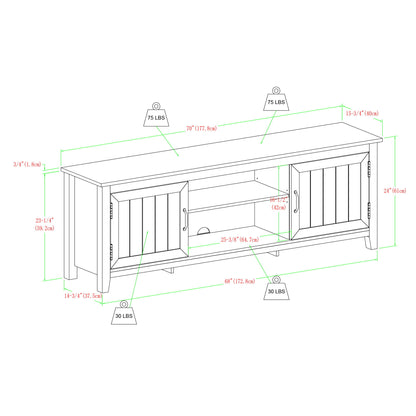 Modern Farmhouse 2 Door Grooved 70" TV Stand For 85" TVs - Stone Gray