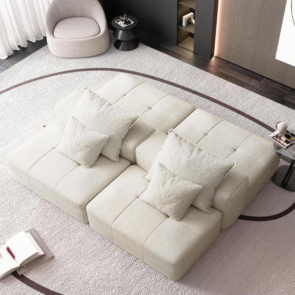 Modern Oversized Modular Sectional Sofa With 2 Ottoman And 2 Seat, Sparkling Chenille Fabric Soft Cushion Sofa With 4 Pillows, 4 Pieces Diy Combination Tufted Sofa, No Assembly Required - Beige