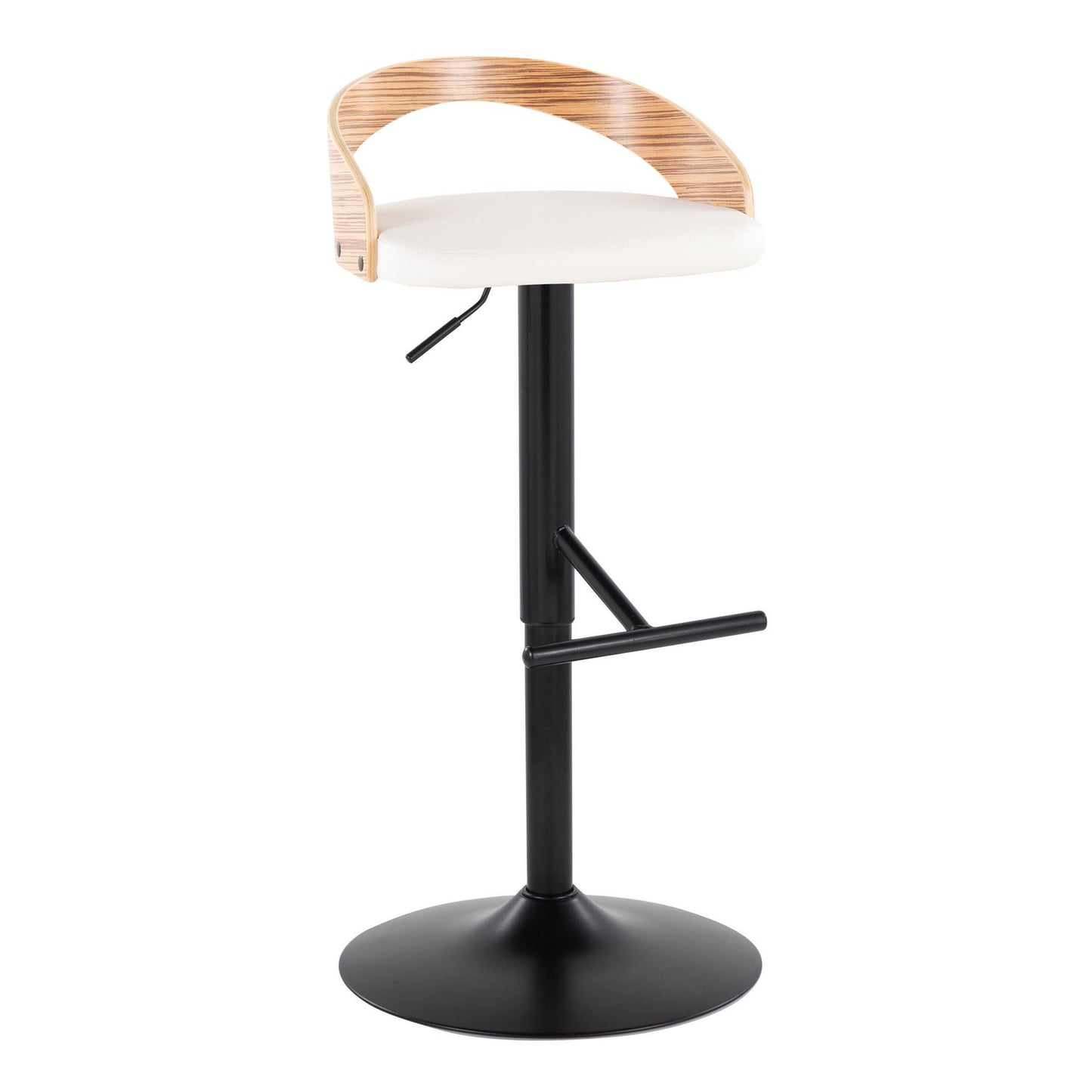 Grotto - Contemporary Adjustable Barstool With Swivel With Straight T Footrest (Set of 2) - Black / Zebra / White