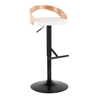 Grotto - Contemporary Adjustable Barstool With Swivel With Straight T Footrest (Set of 2) - Black / Zebra / White