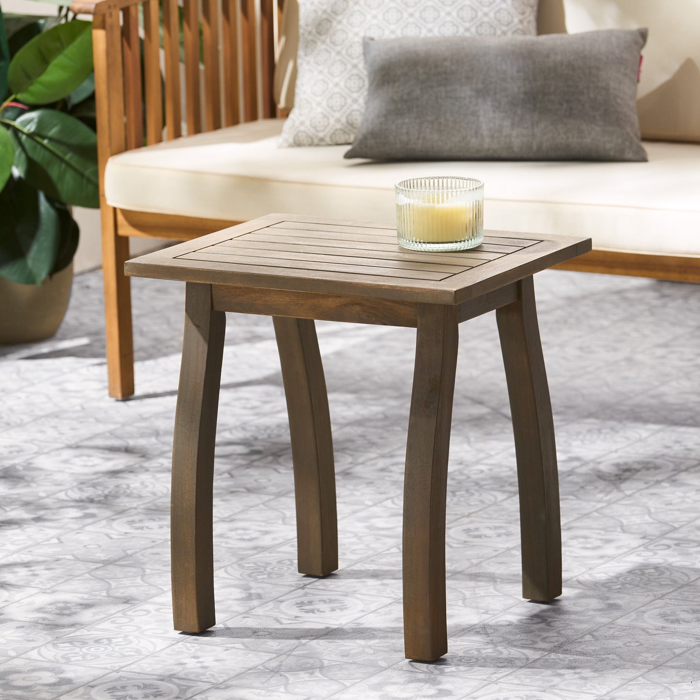 Kinesis - Outdoor Side Table With Slatted Top And Wood Frame - Gray