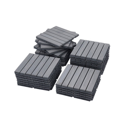 10 Piece Interlocking Deck Tiles Striped Pattern, Square Acacia Hardwood Outdoor Flooring For Patio, Bancony, Pool Side - Light Gray