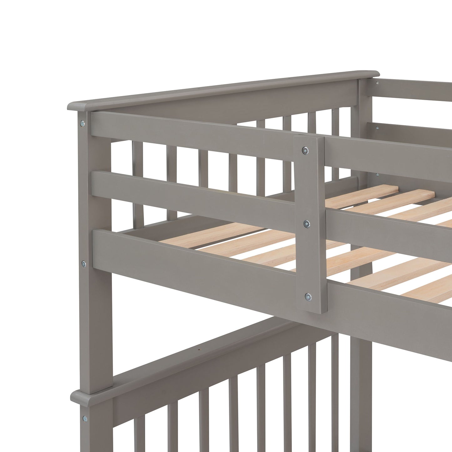 Stairway Twin Over Twin Bunk Bed With Storage And Guard Rail For Bedroom - Gray