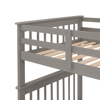 Stairway Twin Over Twin Bunk Bed With Storage And Guard Rail For Bedroom - Gray