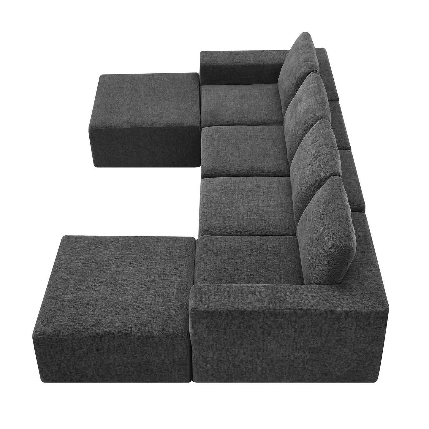 Modular U Shaped Sectional With Ottomans, Luxury Cloud Floor Couch With Deep Seat Fully Compressed Upholstered Sofa - Dark Gray